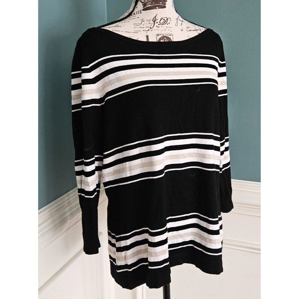 White House Black Market Xl Black Striped Boat Neck Sweater